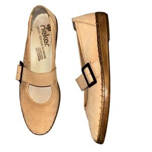 Rieker Leather Mary Jane Comfort‎ Shoes Size 10 Beige Buckle Strap Portugal